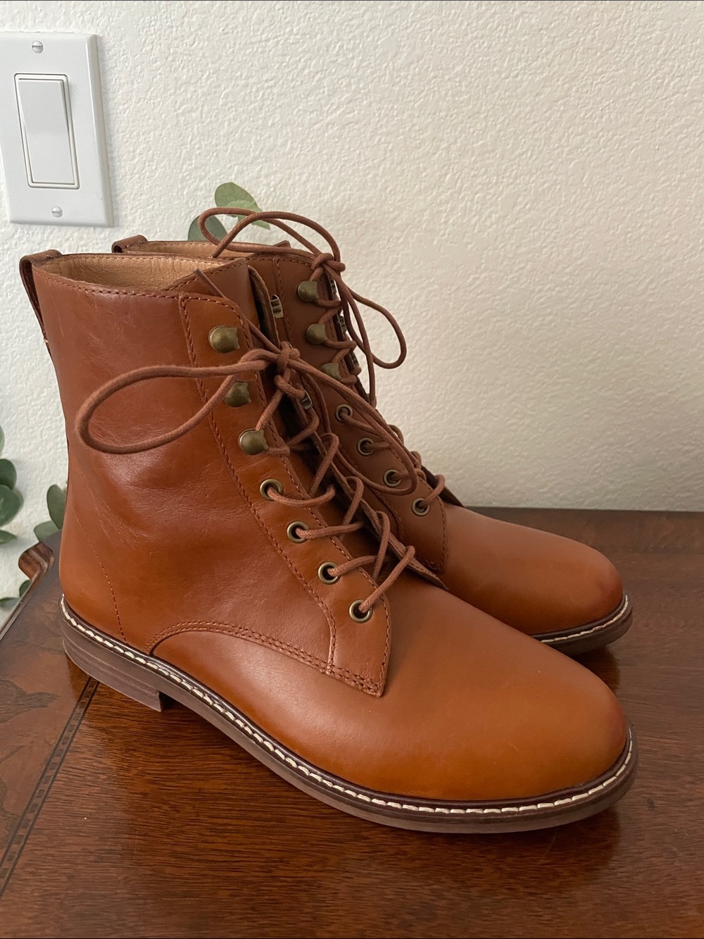 Madewell The Patti Leather Lace Up Combat Boots English Saddle Brown Size 8